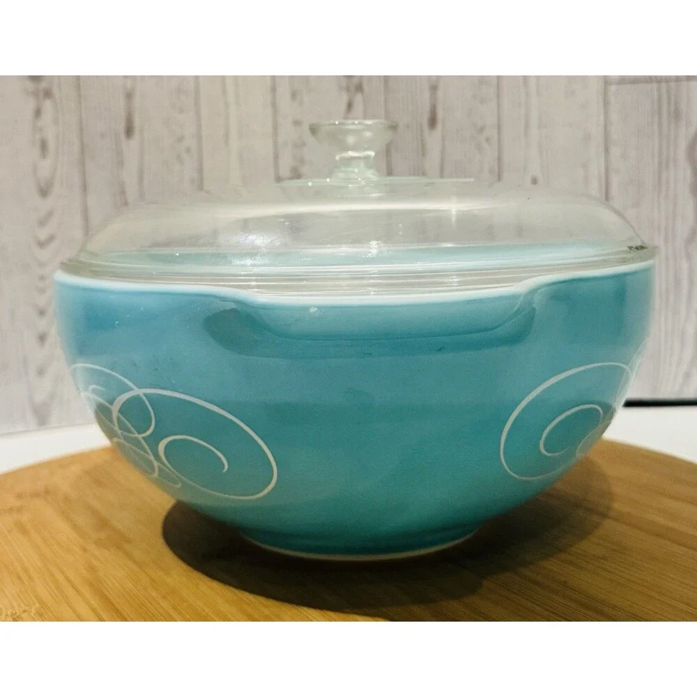 Vintage Pyrex Turquoise Hospitality Casserole 2-Qt Complete Model 443-CW-1